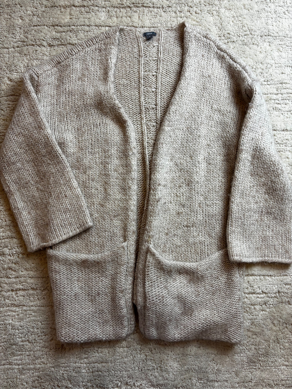 Aerie Chunky Knit Cardigan Open Front Beige Size M